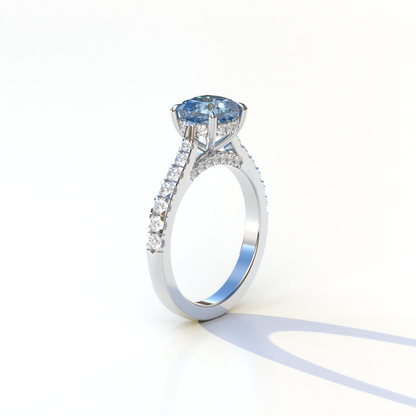 2 Carat Blue Color Cushion Cut Lab Diamond Engagement Ring set - Leo