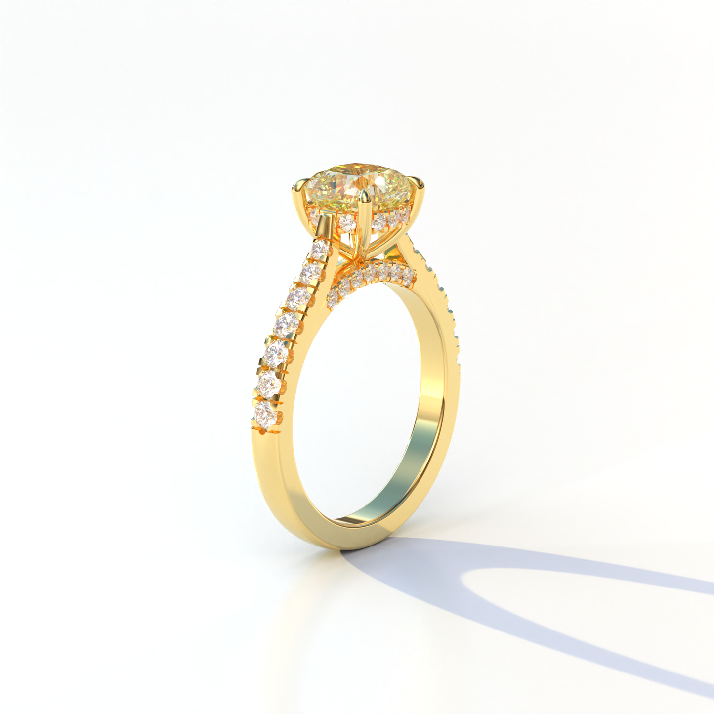 2 Carat Yellow Cushion Cut Lab Diamond Engagement Ring - Leo