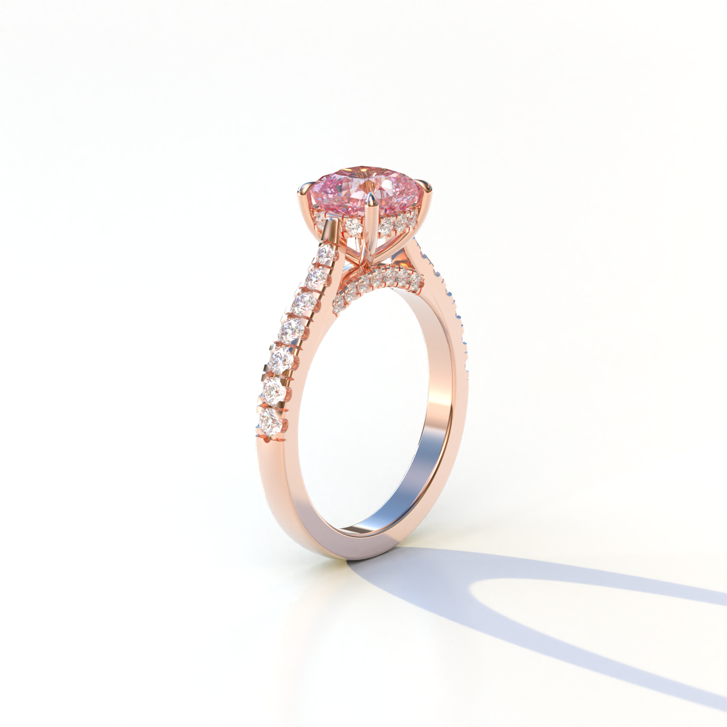 2 Carat Pink Color Cushion Cut Lab Diamond Engagement Ring set - Leo