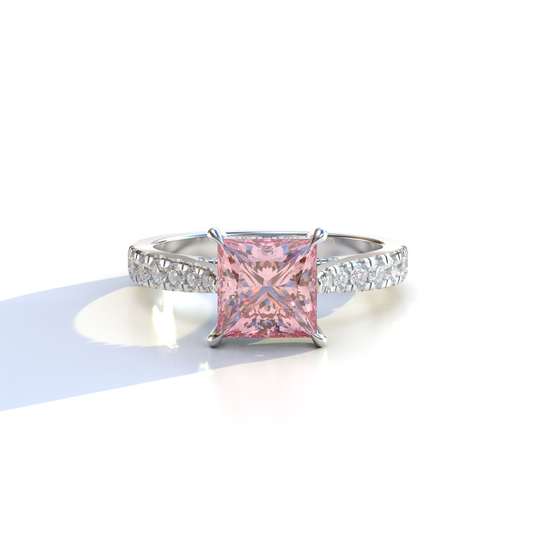 2.5 Carat Pink Princess Cut Hidden Halo & Pave Lab Diamond Ring	