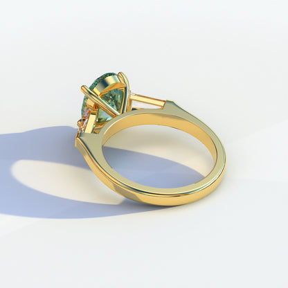 2.5 Carat Green Oval & Baguette Multi Stone Lab Diamond Ring - Etincelle