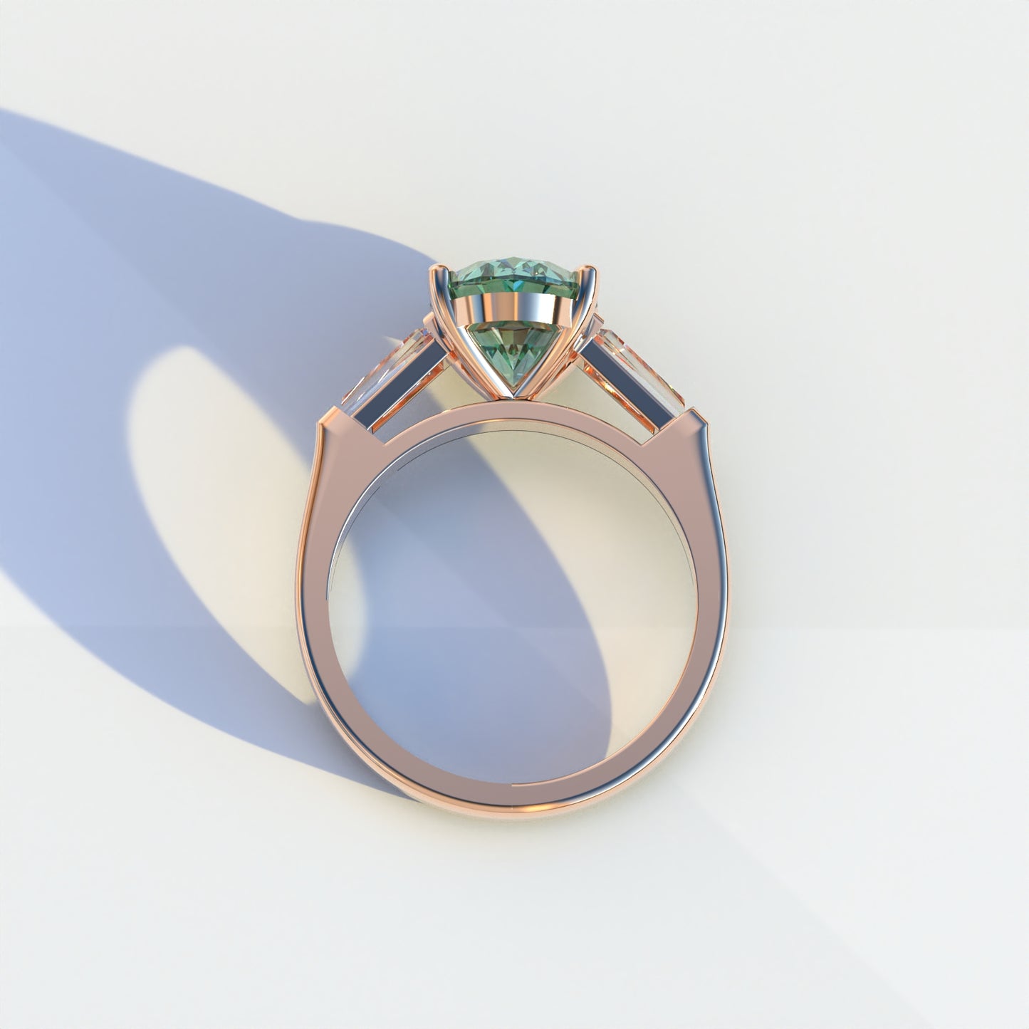 2.5 Carat Green Oval & Baguette Multi Stone Lab Diamond Ring - Etincelle