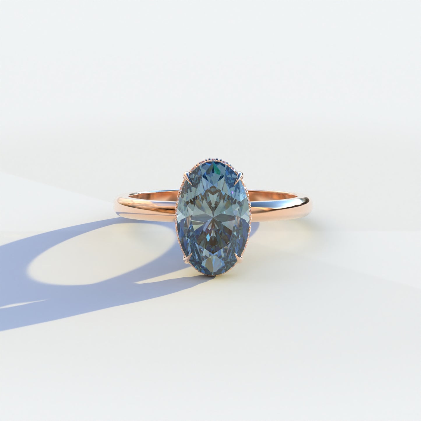 2.5 Carat Blue Oval Cut Hidden Halo Lab Diamond Ring - Mi Amor