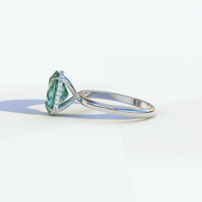 2.5 Carat Green Oval Cut Hidden Halo Lab Diamond Ring - Mi Amor