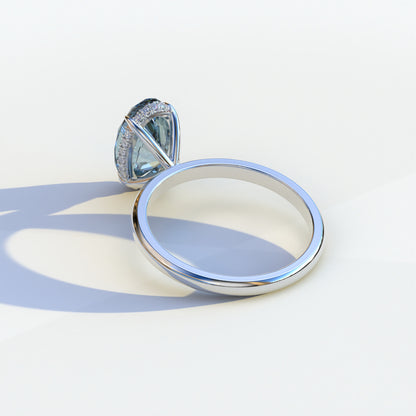 2.5 Carat Blue Oval Cut Hidden Halo Lab Diamond Ring - Mi Amor