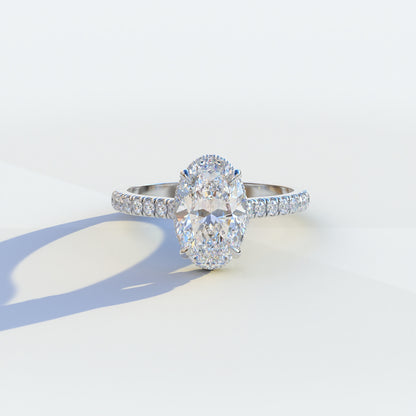 2 Carat E/VVS Oval Cut Hidden Halo & Pave Setting Lab Diamond Ring - Eblouissant