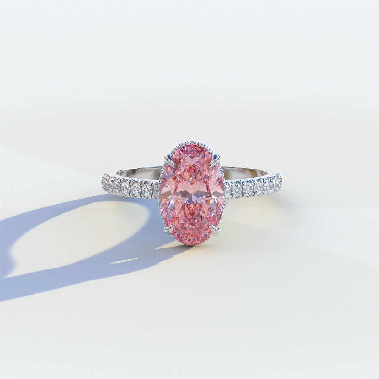 2 Carat Pink Oval Cut Hidden Halo & Pave Setting Lab Diamond Ring - Eblouissant