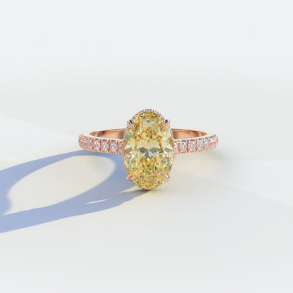 2 Carat Yellow Oval Cut Hidden Halo & Pave Setting Lab Diamond Ring - Eblouissant