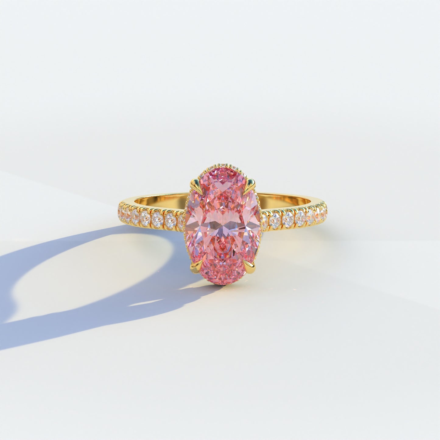 2 Carat Pink Oval Cut Hidden Halo & Pave Setting Lab Diamond Ring - Eblouissant