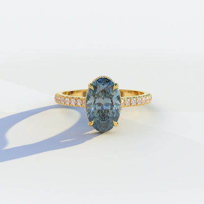 2 Carat Blue Oval Cut Hidden Halo & Pave Setting Lab Diamond Ring - Eblouissant