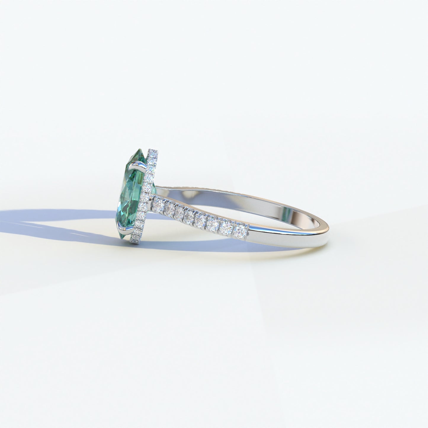 2 Carat Green Oval Cut Hidden Halo & Pave Setting Lab Diamond Ring - Eblouissant