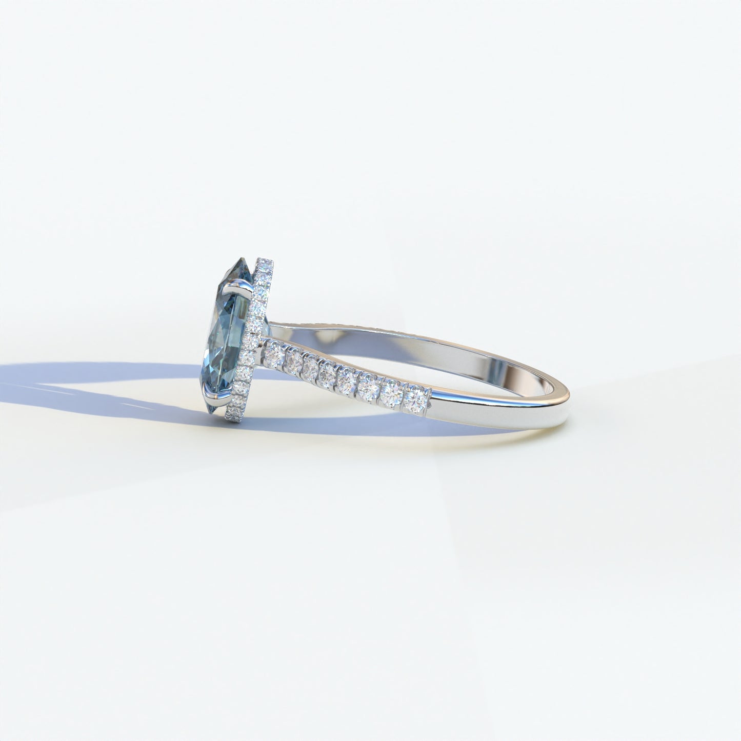 2 Carat Blue Oval Cut Hidden Halo & Pave Setting Lab Diamond Ring - Eblouissant