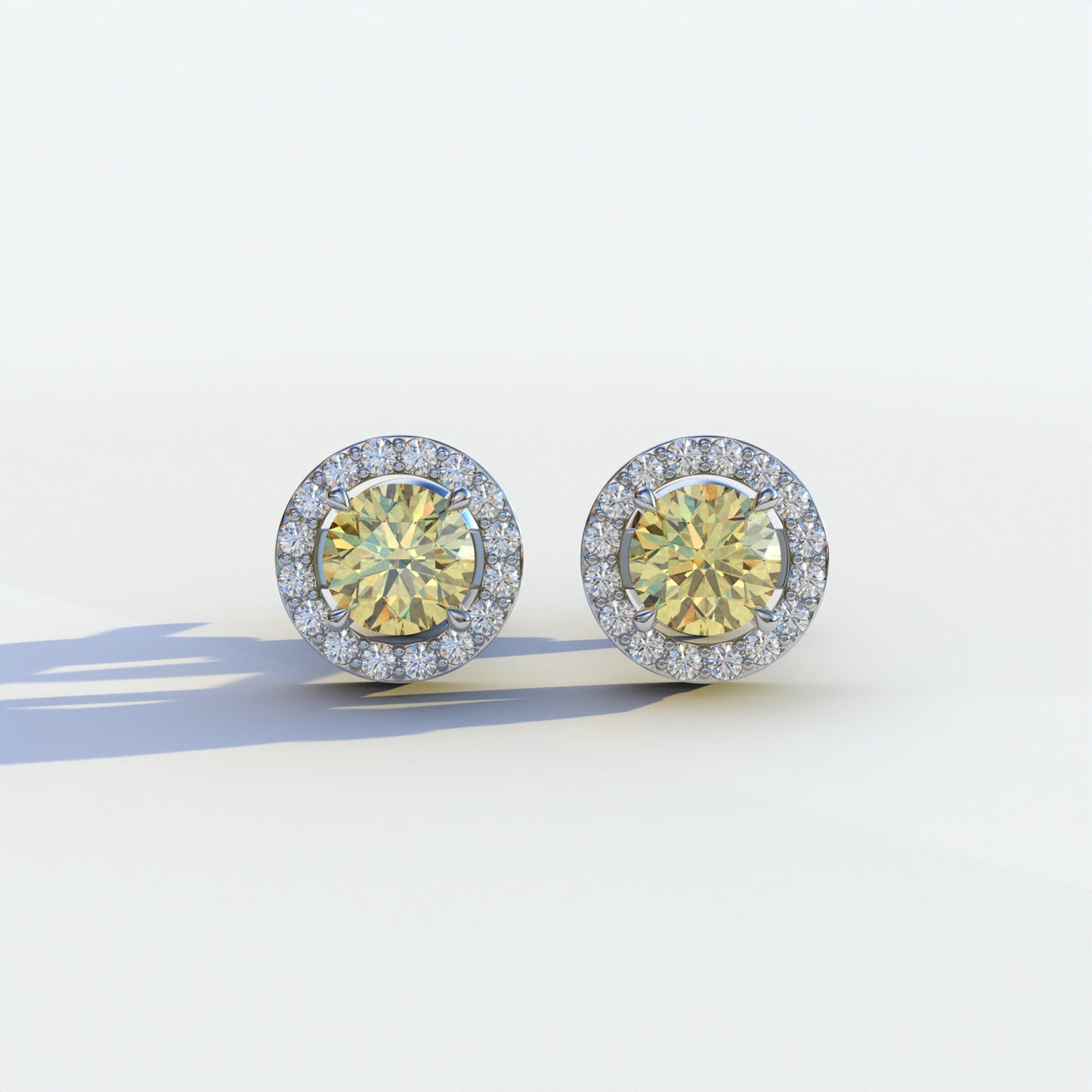 Ciera - Stunning Yellow Color Round Diamond Stud Earrings | Halo Setting | Certified