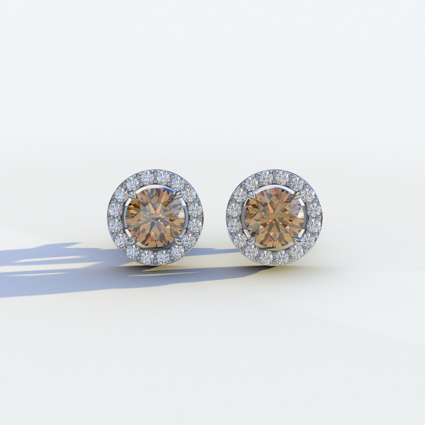 Ciera - Champagne Color Round Diamond Stud Earrings | Halo Setting | Certified