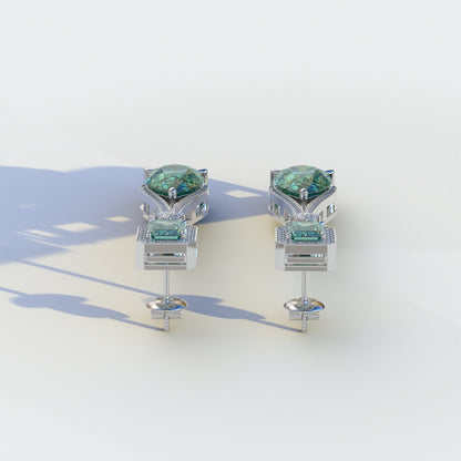 Canary - Green Color Pear & Emerald Diamond Drop Earrings | Fancy Halo Setting | Certified