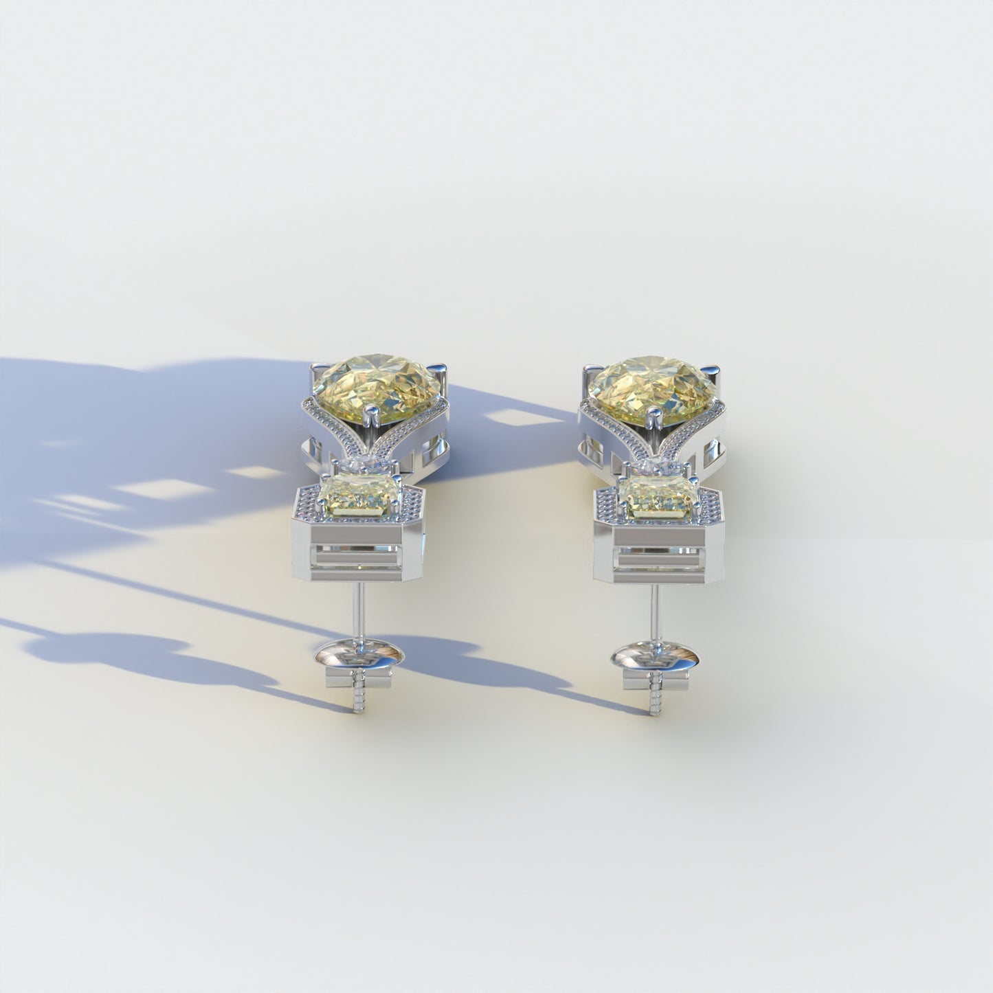 Canary - Yellow Color Pear & Emerald Diamond Drop Earrings | Fancy Halo Setting | Certified