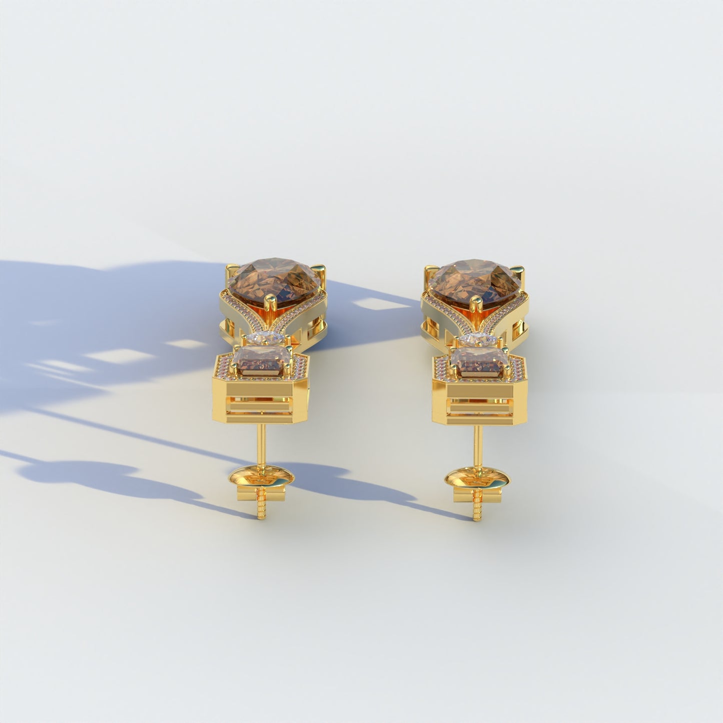 Canary - Fancy Brown Pear & Emerald Diamond Drop Earrings | Fancy Halo Setting | Certified