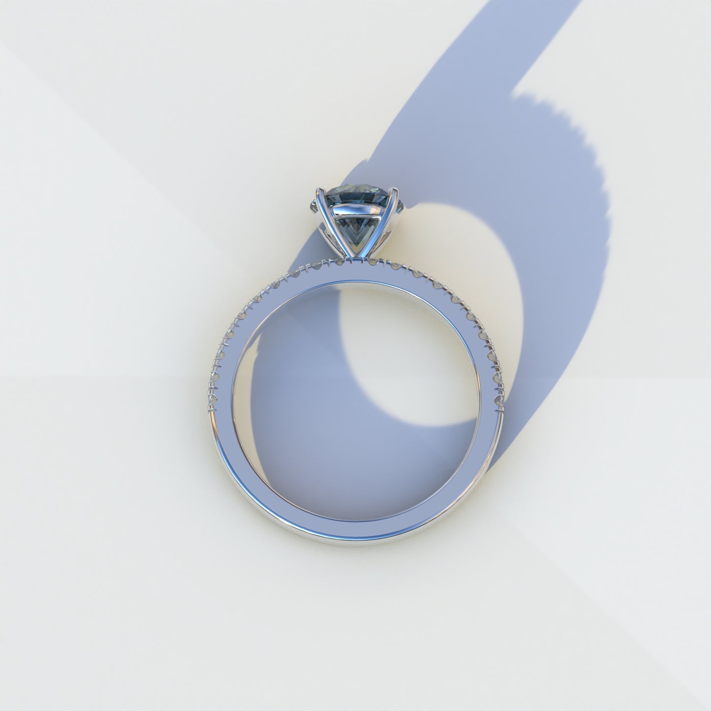 1 Carat Blue Round Cut Lab Diamond Ring Set Pave Setting - Classic