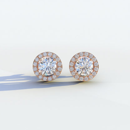 Ciera - Round Diamond Stud Earrings | Halo Setting | Certified