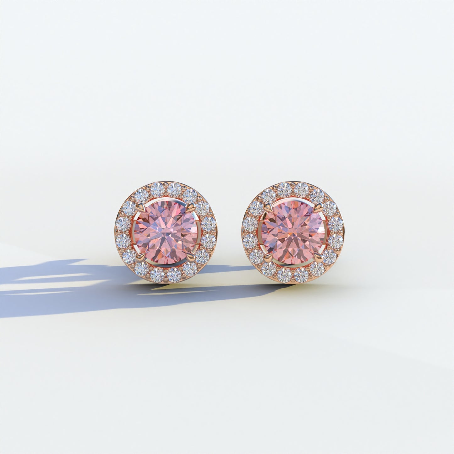 Ciera - Pink Color Round Diamond Stud Earrings | Halo Setting | Certified