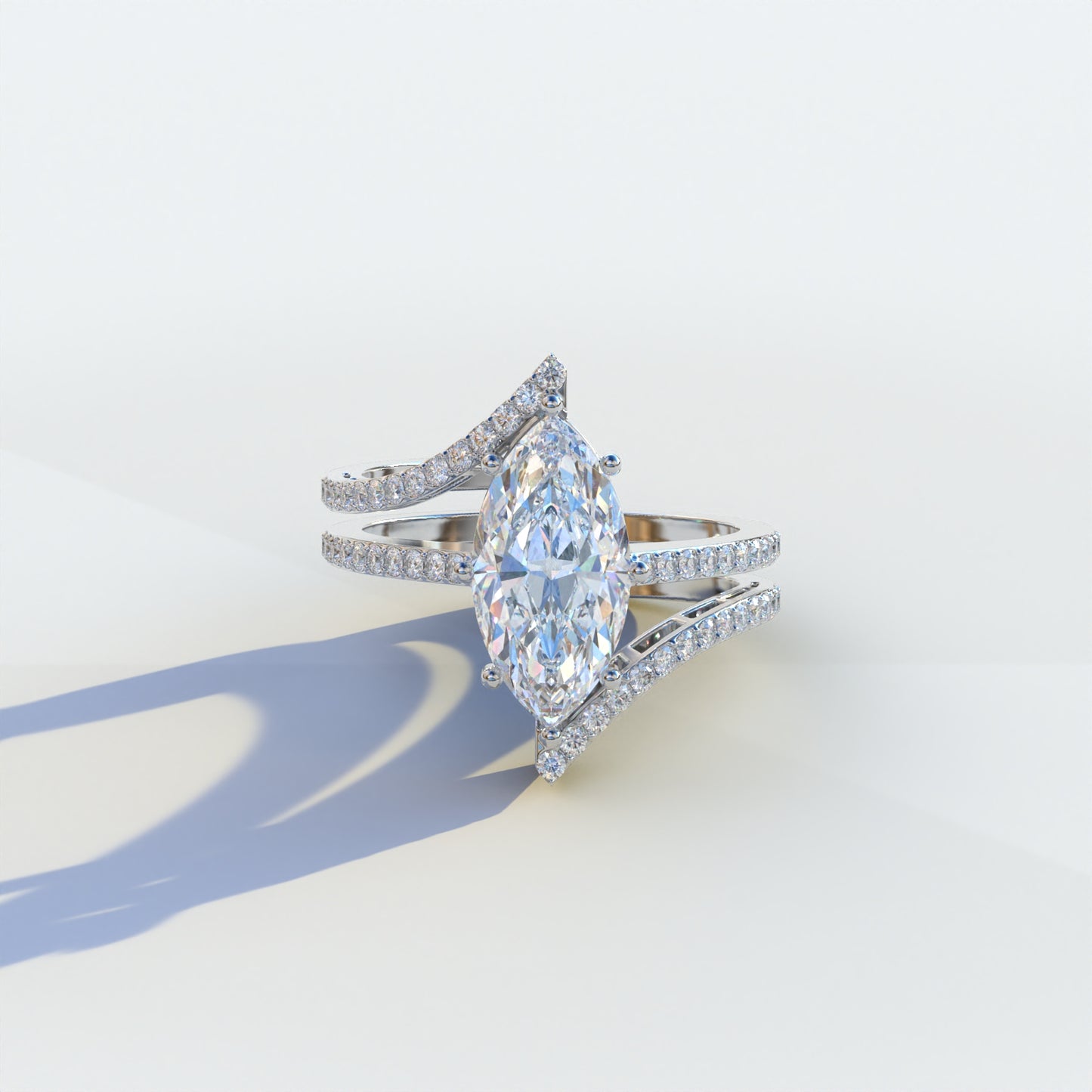 2 carat E VVS marquise cut lab-grown diamond, E VVS double pave ring, lab-grown diamond engagement ring, ethical diamond ring, marquise cut engagement ring