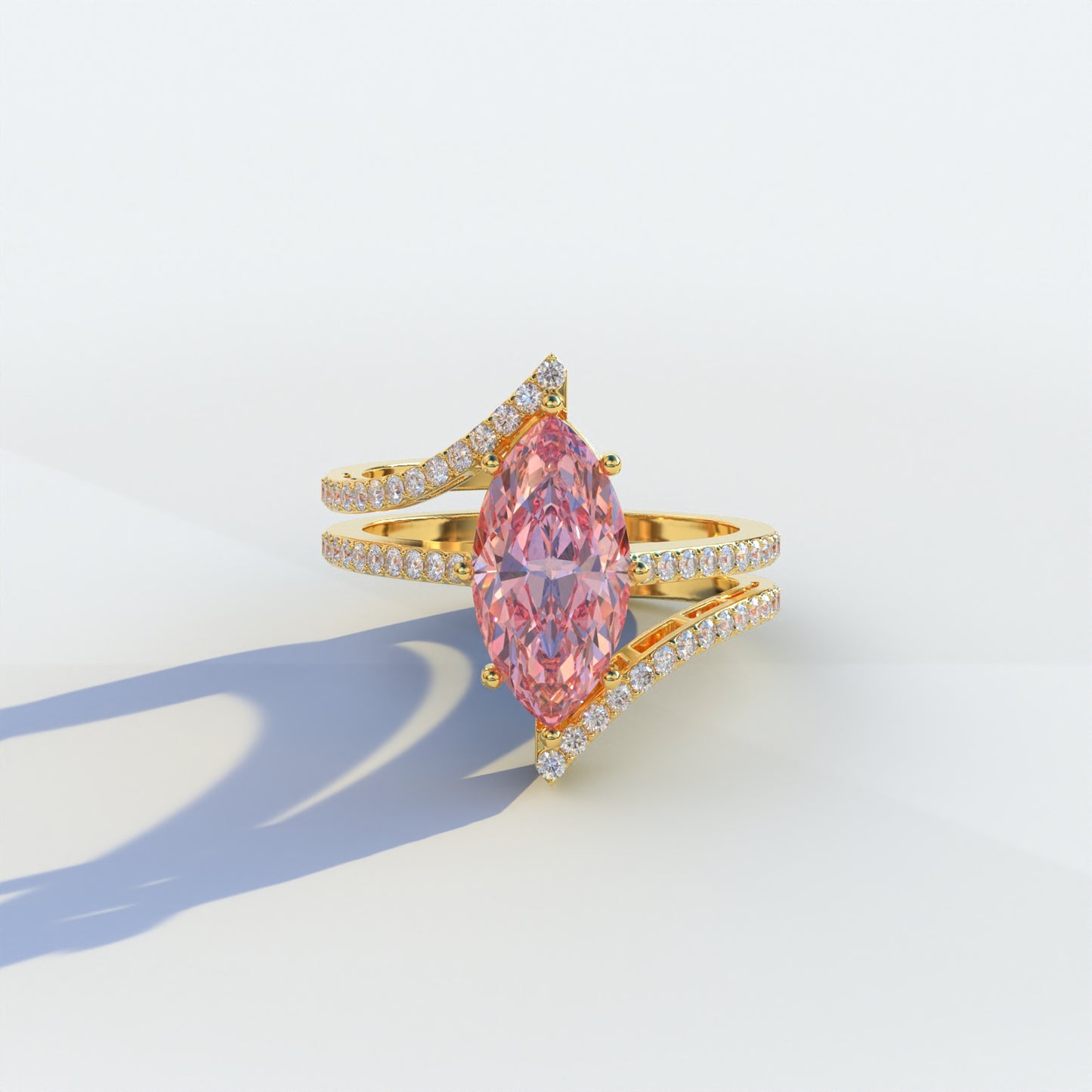 2 Carat Marquise Cut Pink Lab Diamond Ring with Double Pave Setting - Verveux