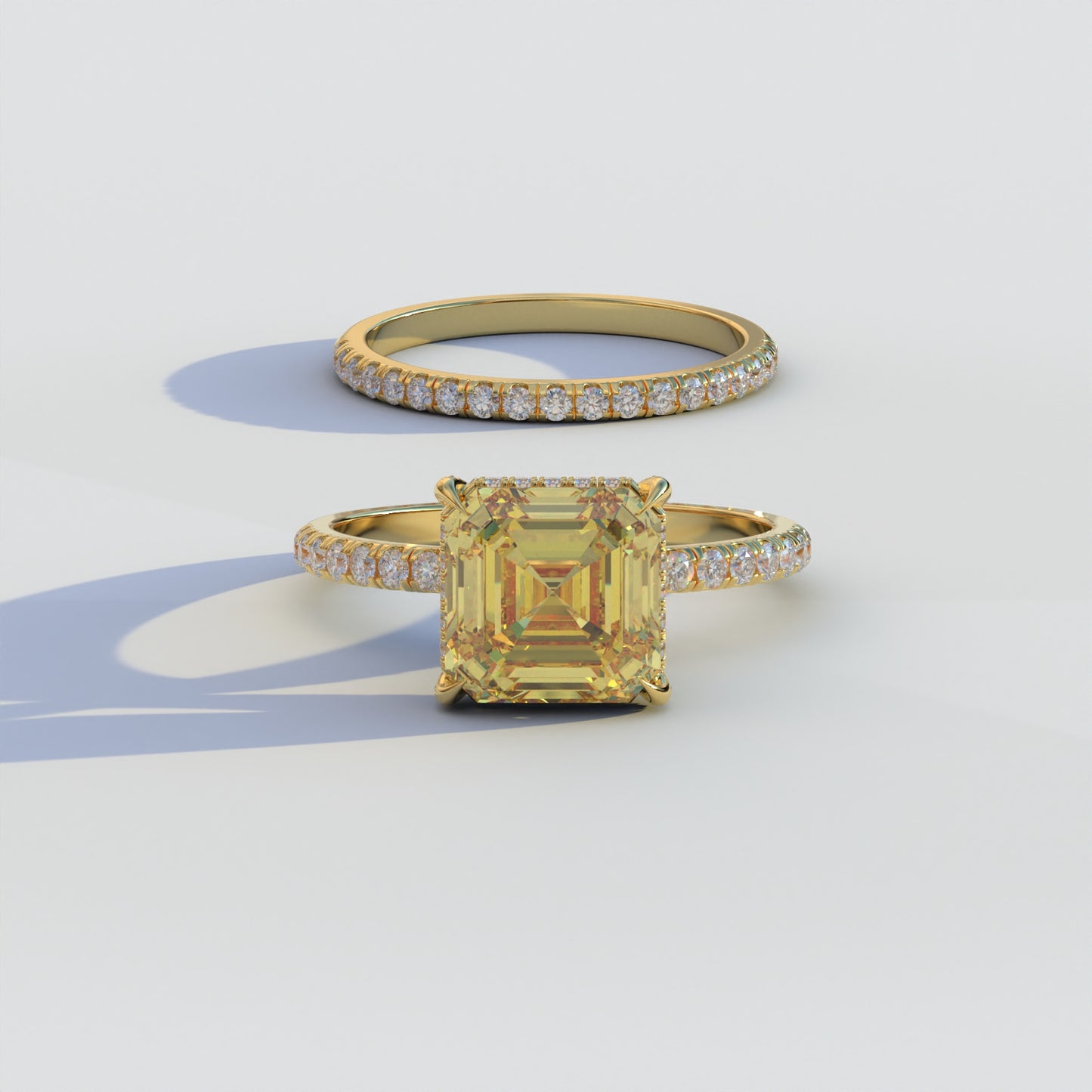 3 Carat Yellow Asscher Cut Hidden Halo & Pave Lab Grown Diamond Ring Set - Volta