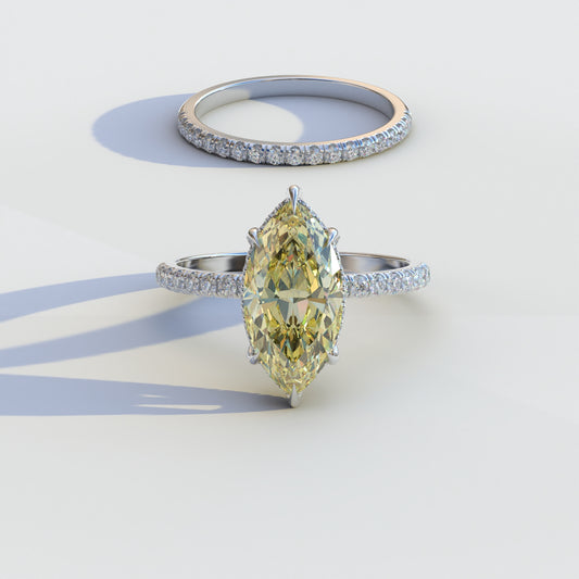 2 Carat Yellow Marquise Cut Hidden Halo & Pave Diamond Ring Set	