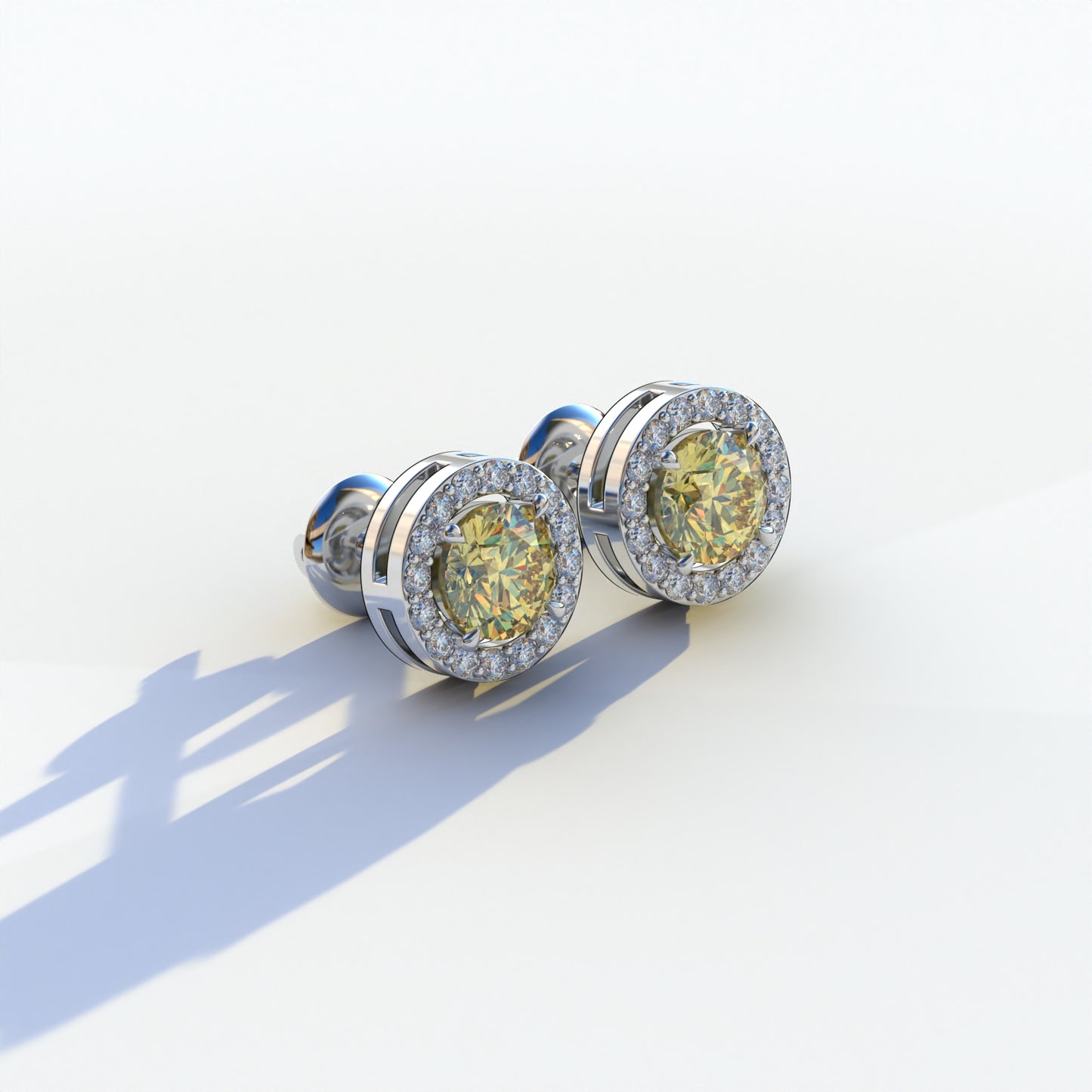 Ciera - Stunning Yellow Color Round Diamond Stud Earrings | Halo Setting | Certified