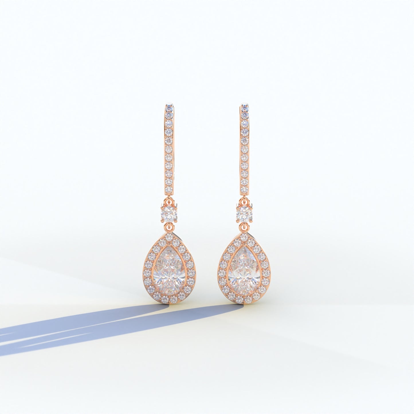 Cleopatra - Pear Cut Diamond Stud Earrings | Halo & Pave Setting | Certified