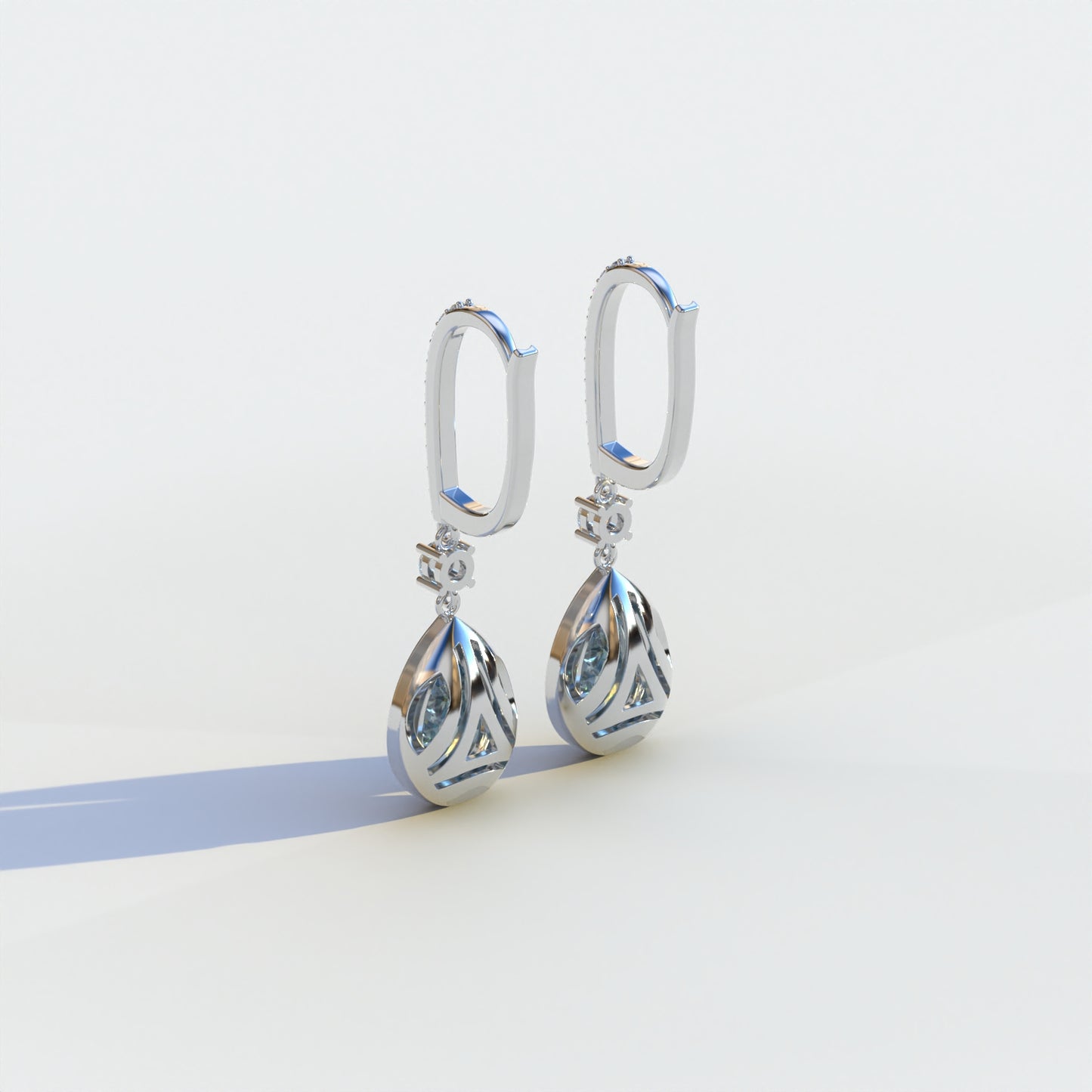 Cleopatra - Pear Cut Blue Color Diamond Stud Earrings | Halo & Pave Setting | Certified